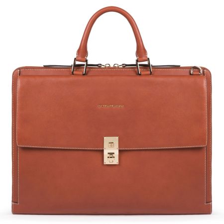 Piquadro 15.6" Laptop Slim Portfolio Briefcase, Tobacco